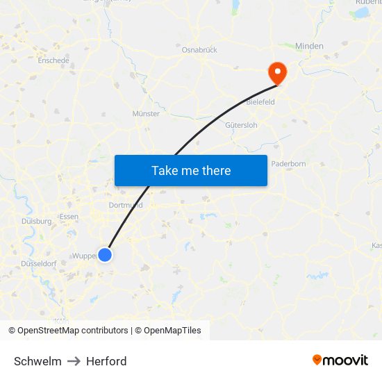 Schwelm to Herford map