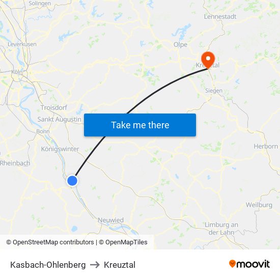 Kasbach-Ohlenberg to Kreuztal map