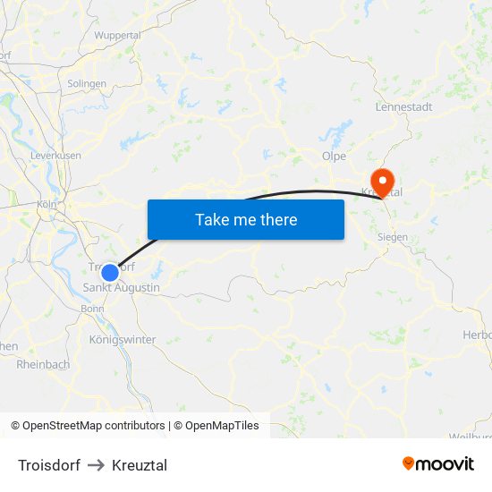 Troisdorf to Kreuztal map