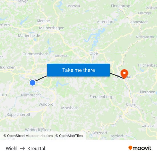 Wiehl to Kreuztal map