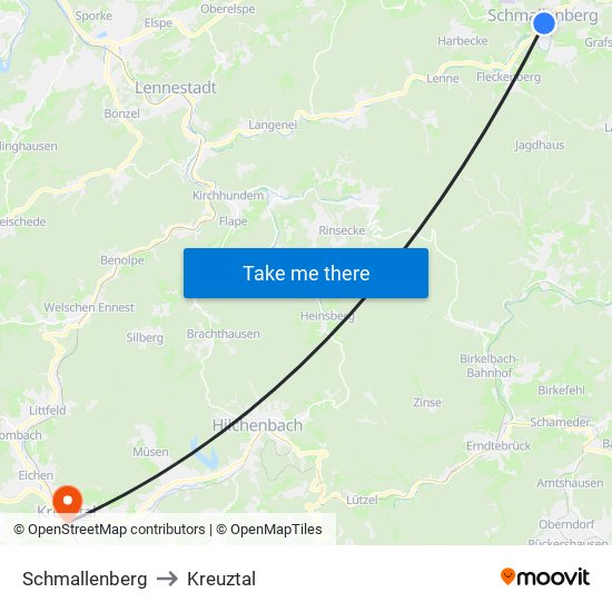 Schmallenberg to Kreuztal map