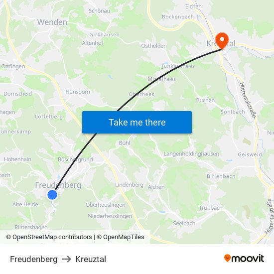 Freudenberg to Kreuztal map