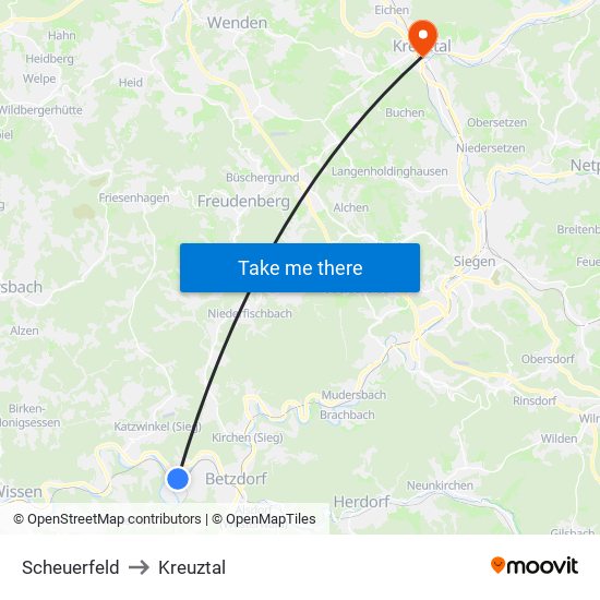 Scheuerfeld to Kreuztal map