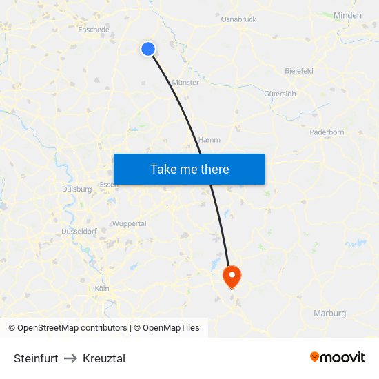 Steinfurt to Kreuztal map