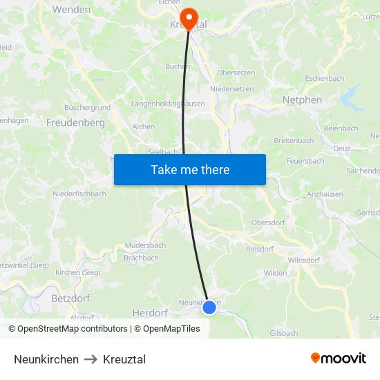 Neunkirchen to Kreuztal map