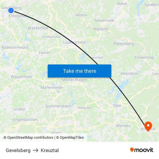 Gevelsberg to Kreuztal map