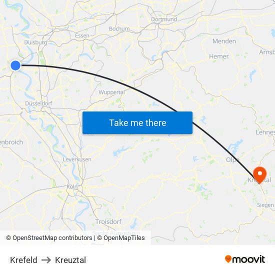 Krefeld to Kreuztal map