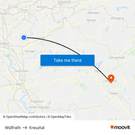 Wülfrath to Kreuztal map