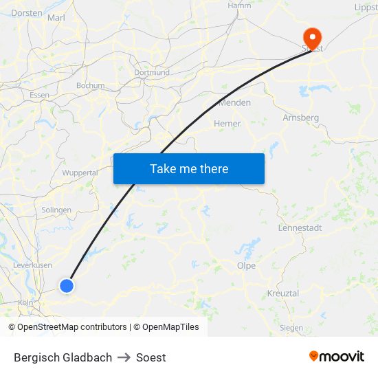 Bergisch Gladbach to Soest map