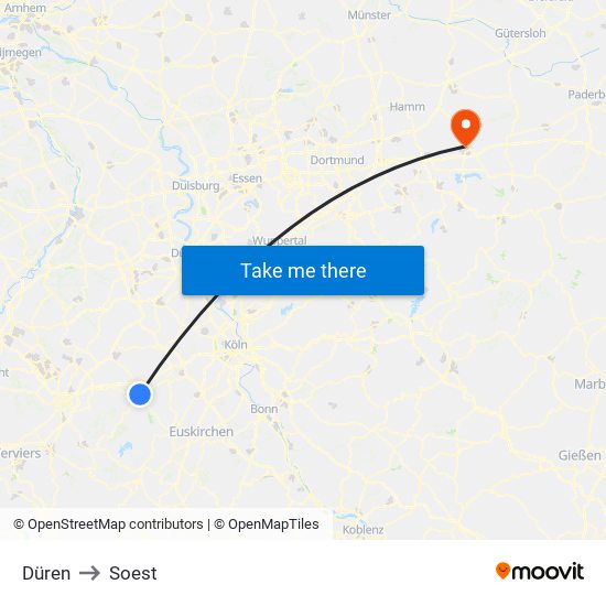 Düren to Soest map