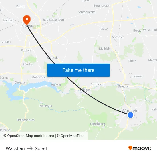 Warstein to Soest map