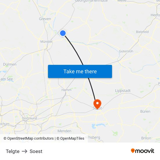 Telgte to Soest map