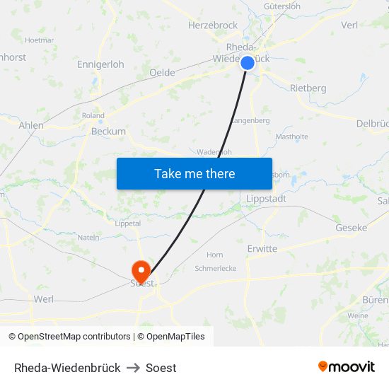 Rheda-Wiedenbrück to Soest map