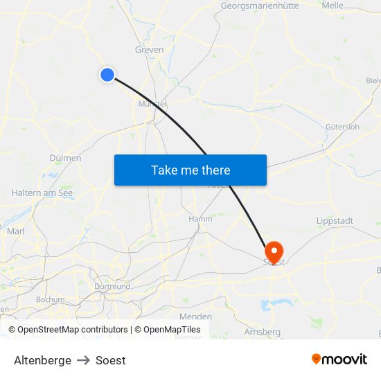 Altenberge to Soest map