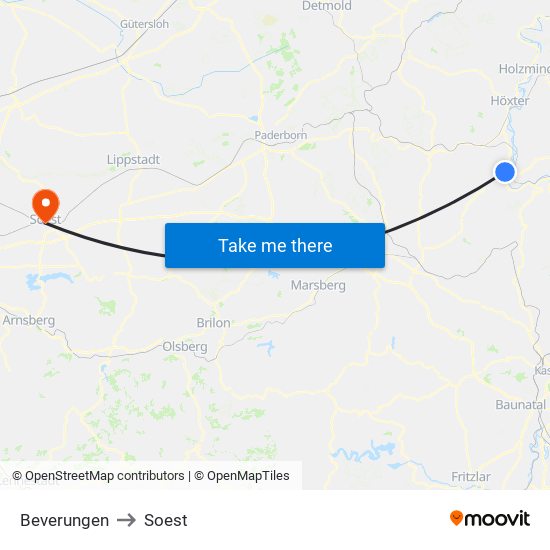 Beverungen to Soest map