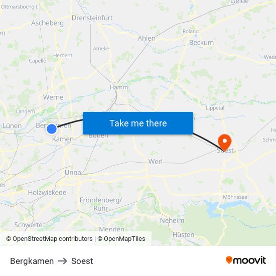 Bergkamen to Soest map