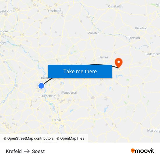 Krefeld to Soest map