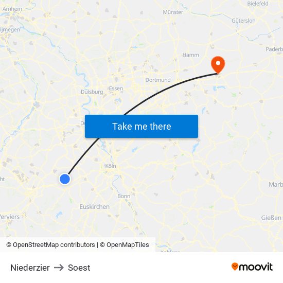 Niederzier to Soest map