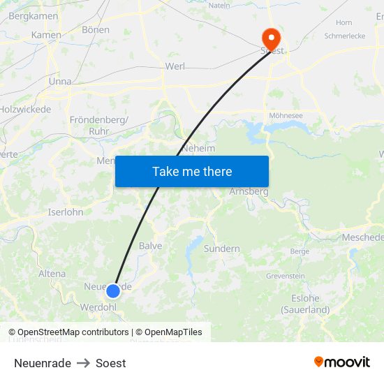 Neuenrade to Soest map