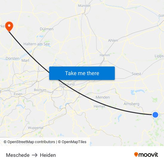 Meschede to Heiden map