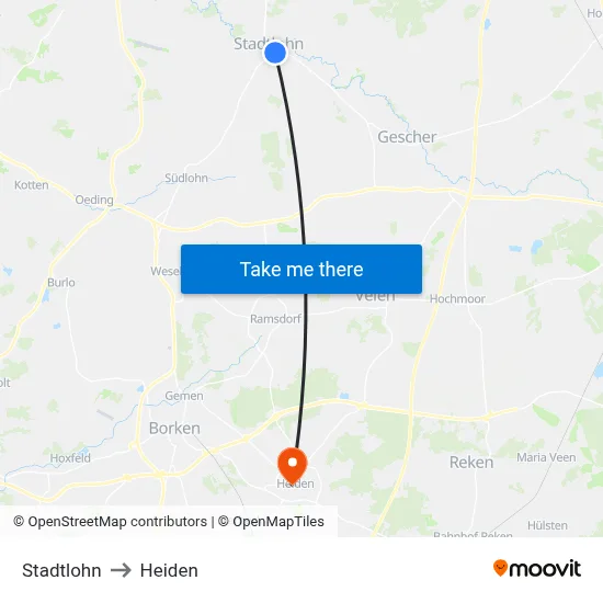 Stadtlohn to Heiden map
