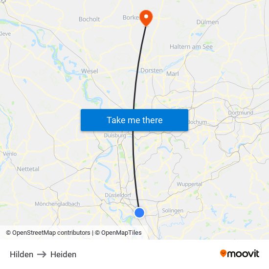 Hilden to Heiden map