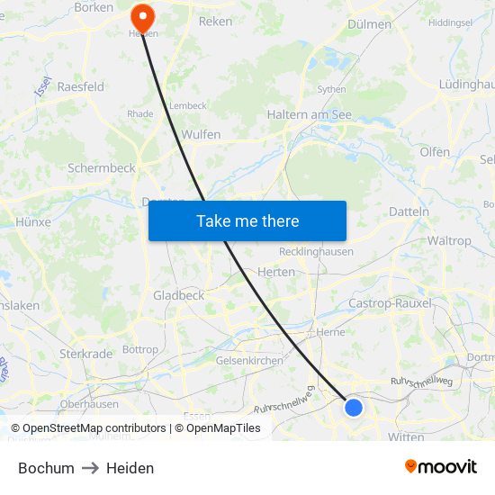 Bochum to Heiden map