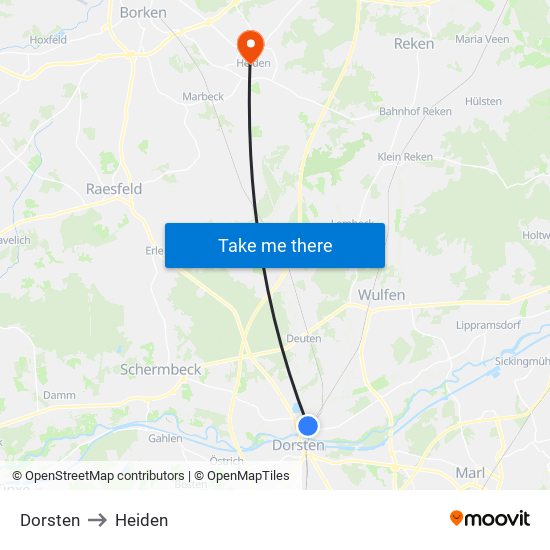 Dorsten to Heiden map