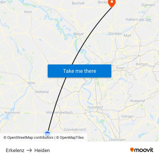 Erkelenz to Heiden map