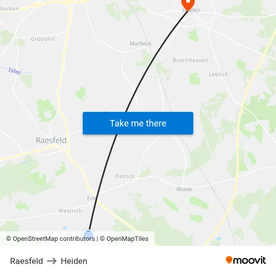 Raesfeld to Heiden map