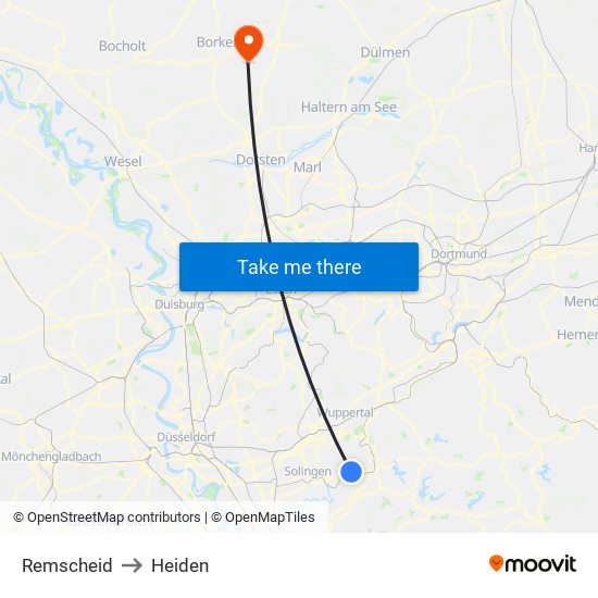 Remscheid to Heiden map