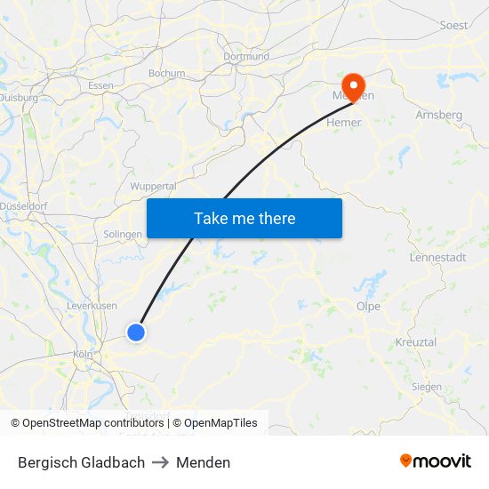 Bergisch Gladbach to Menden map