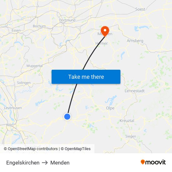 Engelskirchen to Menden map