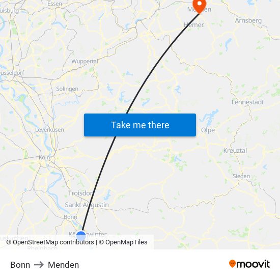 Bonn to Menden map