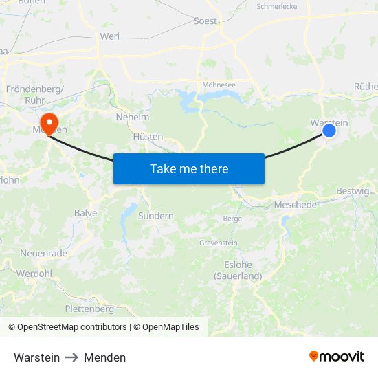 Warstein to Menden map