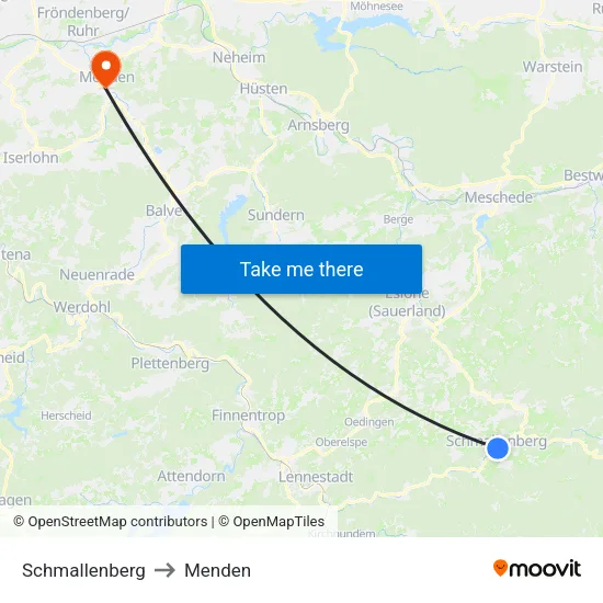 Schmallenberg to Menden map