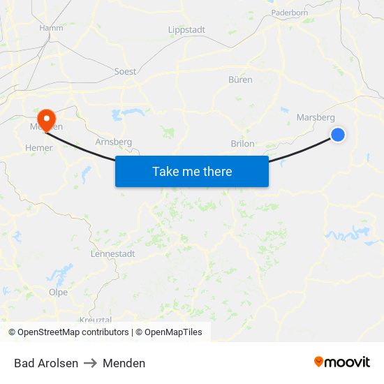 Bad Arolsen to Menden map