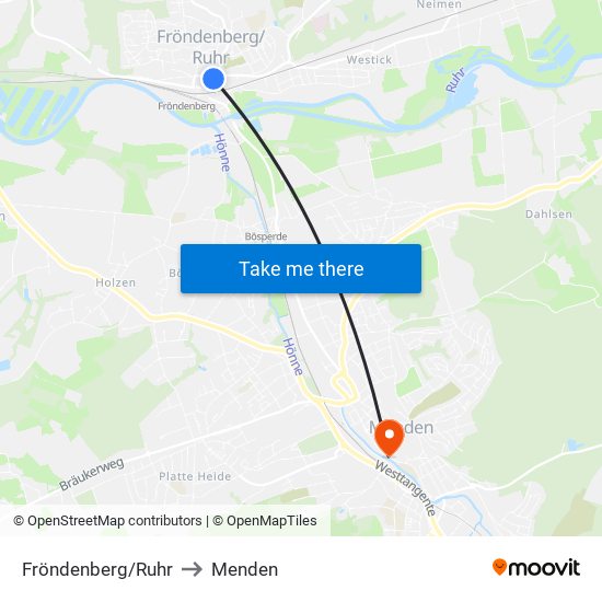 Fröndenberg/Ruhr to Menden map