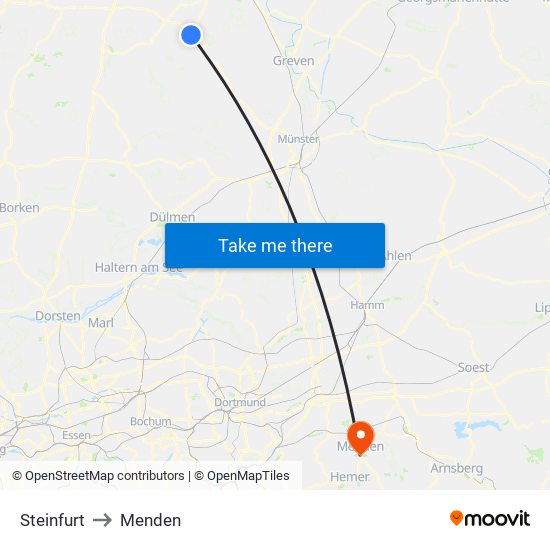 Steinfurt to Menden map