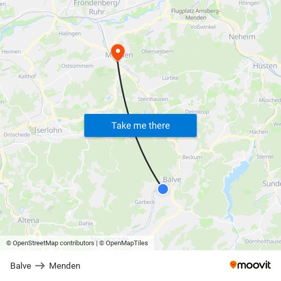 Balve to Menden map