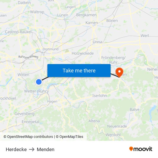Herdecke to Menden map