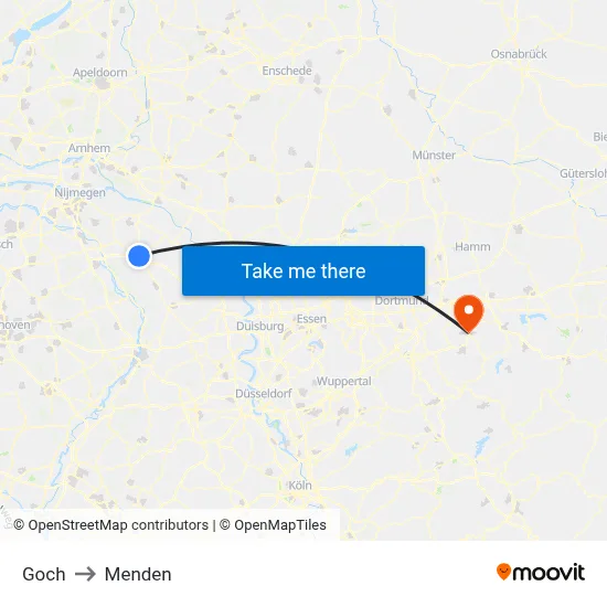 Goch to Menden map