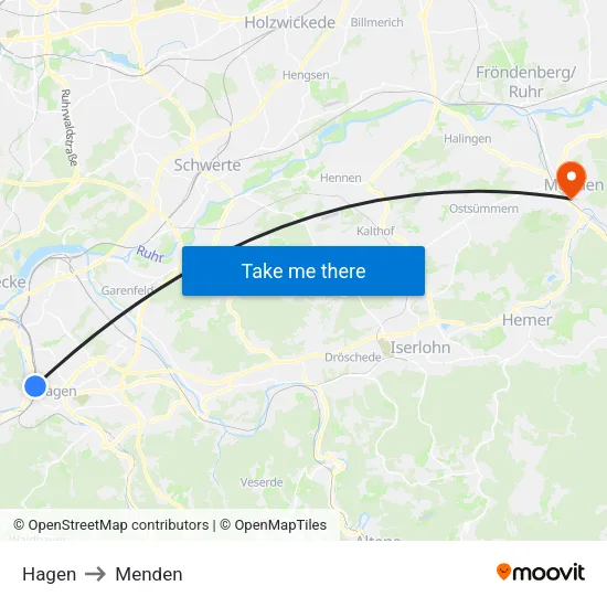 Hagen to Menden map
