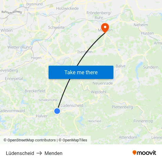 Lüdenscheid to Menden map