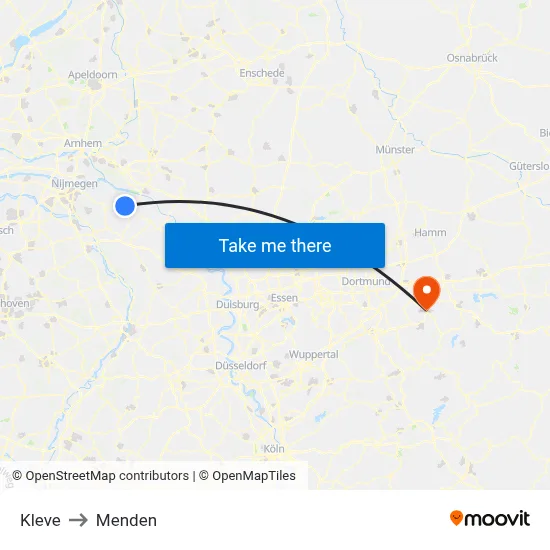 Kleve to Menden map