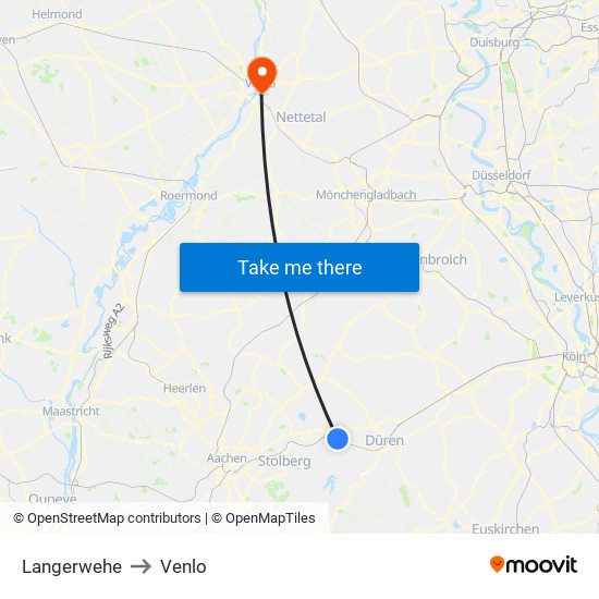 Langerwehe to Venlo map