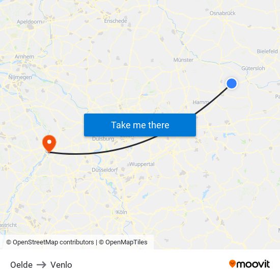 Oelde to Venlo map