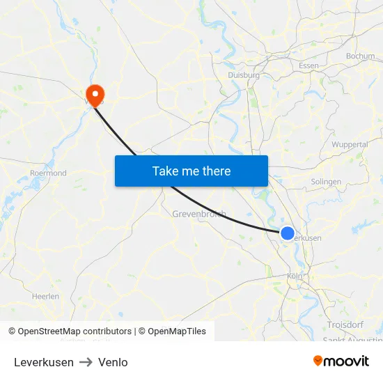 Leverkusen to Venlo map