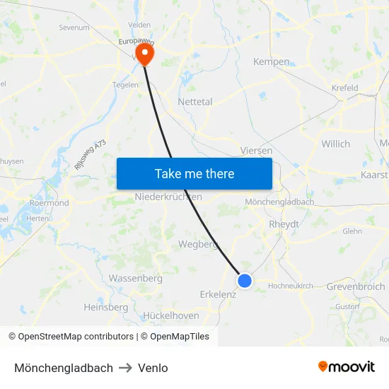 Mönchengladbach to Venlo map