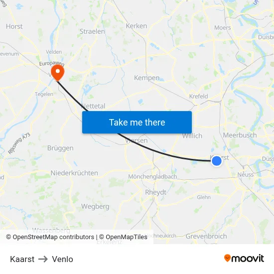 Kaarst to Venlo map